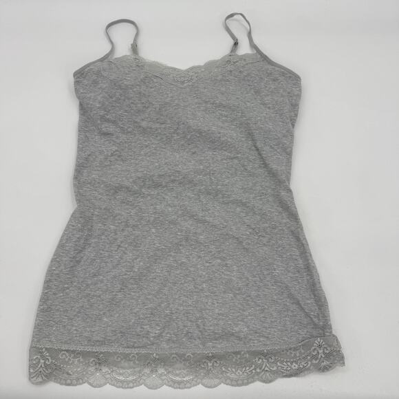 EXPRESS Lace Trim Bra Cami Tank Top Size M Grey Stretch Romantic Preppy Y2K - Picture 1 of 6